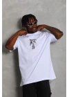 Unisex Oversize Baskılı Bisiklet Yaka T-Shirt - Beyaz