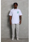 Unisex Oversize Baskılı Bisiklet Yaka T-Shirt - Beyaz
