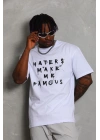 Unisex Oversize Baskılı Bisiklet Yaka T-Shirt - Beyaz