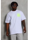 Unisex Oversize Baskılı Bisiklet Yaka T-Shirt - Beyaz