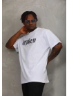 Unisex Oversize Baskılı Bisiklet Yaka T-Shirt - Beyaz