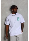 Unisex Oversize Baskılı Bisiklet Yaka T-Shirt - Beyaz