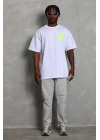 Unisex Oversize Baskılı Bisiklet Yaka T-Shirt - Beyaz