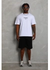 Unisex Oversize Baskılı Bisiklet Yaka T-Shirt - Beyaz
