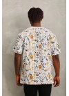 Unisex Oversize Baskılı Bisiklet Yaka T-Shirt - Beyaz