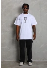 Unisex Oversize Baskılı Bisiklet Yaka T-Shirt - Beyaz