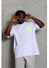 Unisex Oversize Baskılı Bisiklet Yaka T-Shirt - Beyaz