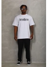 Unisex Oversize Baskılı Bisiklet Yaka T-Shirt - Beyaz