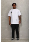 Unisex Oversize Baskılı Bisiklet Yaka T-Shirt - Beyaz
