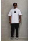 Unisex Oversize Baskılı Bisiklet Yaka T-Shirt - Beyaz