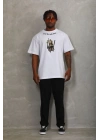 Unisex Oversize Baskılı Bisiklet Yaka T-Shirt - Beyaz
