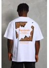 Unisex Oversize Baskılı Bisiklet Yaka T-Shirt - Beyaz