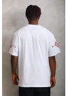 Unisex Oversize Baskılı Bisiklet Yaka T-Shirt - Beyaz