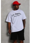 Unisex Oversize Baskılı Bisiklet Yaka T-Shirt - Beyaz
