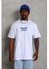 Unisex Oversize Baskılı Bisiklet Yaka T-Shirt - Beyaz