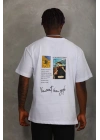 Unisex Oversize Baskılı Bisiklet Yaka T-Shirt - Beyaz