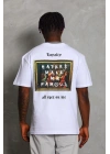 Unisex Oversize Baskılı Bisiklet Yaka T-Shirt - Beyaz