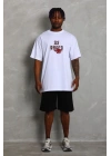 Unisex Oversize Baskılı Bisiklet Yaka T-Shirt - Beyaz