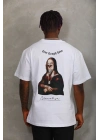 Unisex Oversize Baskılı Bisiklet Yaka T-Shirt - Beyaz
