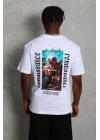 Unisex Oversize Baskılı Bisiklet Yaka T-Shirt - Beyaz