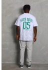 Unisex Oversize Baskılı Bisiklet Yaka T-Shirt - Beyaz