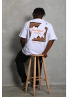 Unisex Oversize Baskılı Bisiklet Yaka T-Shirt - Beyaz