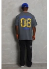 Unisex Oversize Baskılı Bisiklet Yaka T-Shirt - Füme