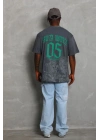 Unisex Oversize Baskılı Bisiklet Yaka T-Shirt - Füme