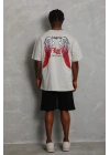 Unisex Oversize Baskılı Bisiklet Yaka T-Shirt - Gri