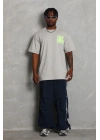 Unisex Oversize Baskılı Bisiklet Yaka T-Shirt - Gri