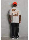 Unisex Oversize Baskılı Bisiklet Yaka T-Shirt - Gri