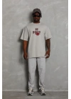 Unisex Oversize Baskılı Bisiklet Yaka T-Shirt - Gri