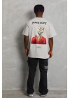 Unisex Oversize Baskılı Bisiklet Yaka T-Shirt - Gri