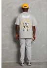 Unisex Oversize Baskılı Bisiklet Yaka T-Shirt - Gri