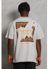 Unisex Oversize Baskılı Bisiklet Yaka T-Shirt - Gri