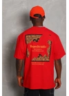 Unisex Oversize Baskılı Bisiklet Yaka T-Shirt - Kırmızı