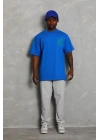 Unisex Oversize Baskılı Bisiklet Yaka T-Shirt - Mavi
