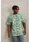 Unisex Oversize Baskılı Bisiklet Yaka T-Shirt - Mint Yeşili