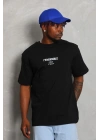 Unisex Oversize Baskılı Bisiklet Yaka T-Shirt - Siyah