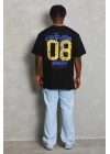 Unisex Oversize Baskılı Bisiklet Yaka T-Shirt - Siyah