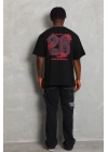 Unisex Oversize Baskılı Bisiklet Yaka T-Shirt - Siyah