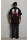 Unisex Oversize Baskılı Bisiklet Yaka T-Shirt - Siyah