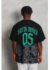 Unisex Oversize Baskılı Bisiklet Yaka T-Shirt - Siyah
