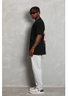 Unisex Oversize Baskılı Bisiklet Yaka T-Shirt - Siyah