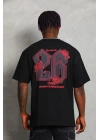 Unisex Oversize Baskılı Bisiklet Yaka T-Shirt - Siyah
