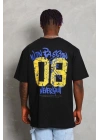 Unisex Oversize Baskılı Bisiklet Yaka T-Shirt - Siyah