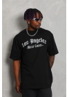 Unisex Oversize Baskılı Bisiklet Yaka T-Shirt - Siyah