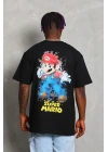Unisex Oversize Baskılı Bisiklet Yaka T-Shirt - Siyah