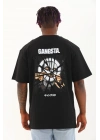 Unisex Oversize Baskılı Bisiklet Yaka T-Shirt - Siyah