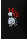 Unisex Oversize Baskılı Bisiklet Yaka T-Shirt - Siyah